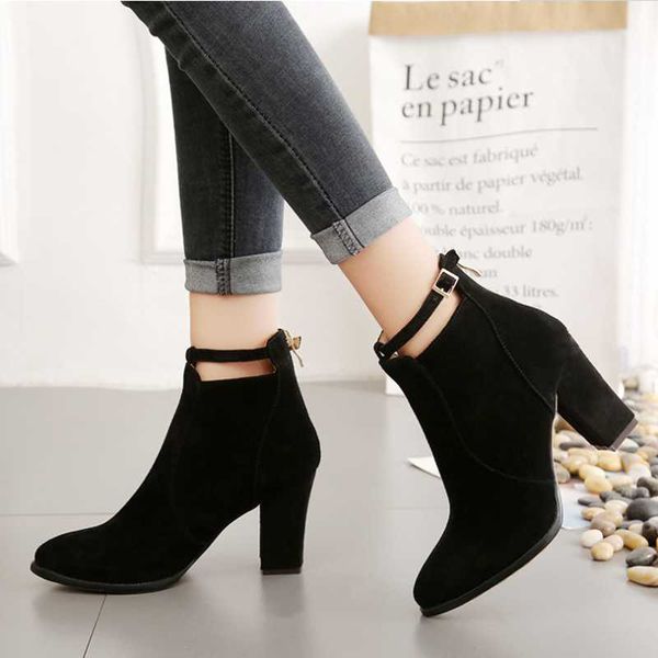 boots women's shoes autumn style korean frosted thick heel high, Black 
boots women's shoes autumn style korean frosted thick heel high, Black