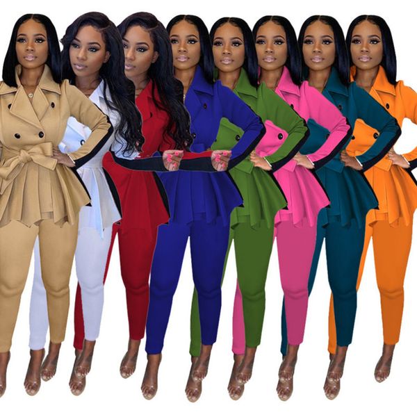 Women 2 Pieces Set Tracksuits Designer Long Sleeve Double Breasted Pleated Skirts Coat Trousers Outfits Lady Casual Sportwear Jck, White 
Women 2 Pieces Set Tracksuits Designer Long Sleeve Double Breasted Pleated Skirts Coat Trousers Outfits Lady Casual Sportwear Jck, White