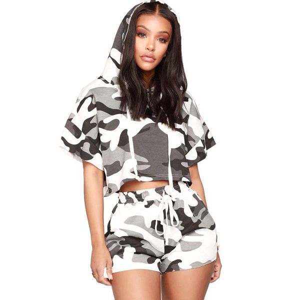 short sleeve camo print two piece short set women summer camouflage hooded and shorts suit casual ladies tracksuits, Gray
short sleeve camo print two piece short set women summer camouflage hooded and shorts suit casual ladies tracksuits, Gray
