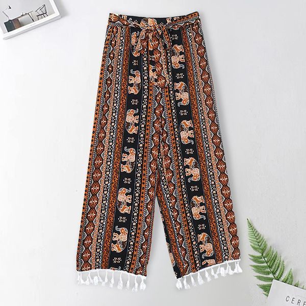women summer tribal print loose pants with white tassel trim waist tie ladies beach boho trousers wide leg pants sashes, Black;white
women summer tribal print loose pants with white tassel trim waist tie ladies beach boho trousers wide leg pants sashes, Black;white