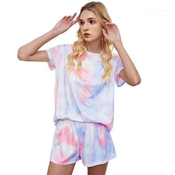 sleeve crew neck tshirt and loose shorts famale sleepwear womens tie dye pajama sets short, Black;red
sleeve crew neck tshirt and loose shorts famale sleepwear womens tie dye pajama sets short, Black;red
