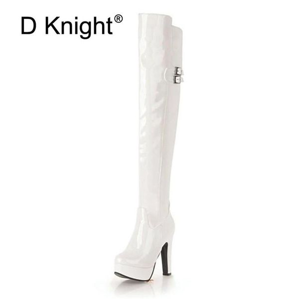 

autumn winter patent leather over the knee boots big size 43 platform women's boots 12cm high-heeled pole dance thigh high, Black