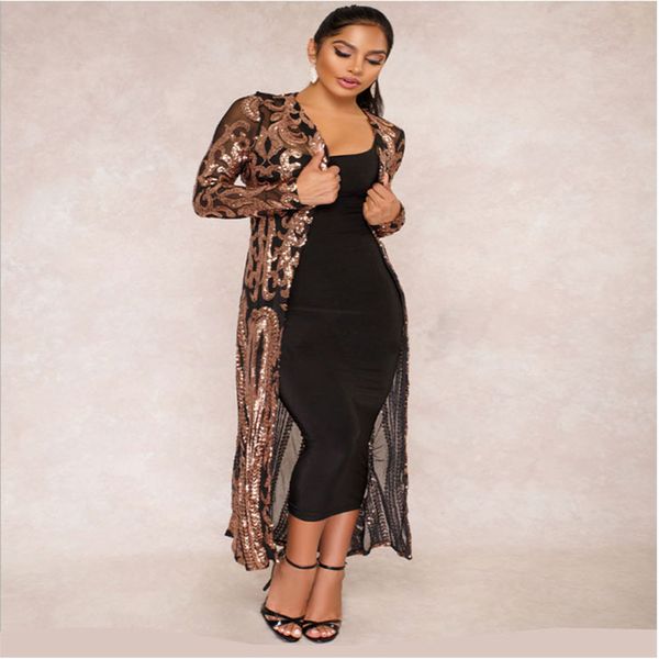 2019 sequined long dress selling european and american sequined see-through cardigan long dress, White;black
2019 sequined long dress selling european and american sequined see-through cardigan long dress, White;black
