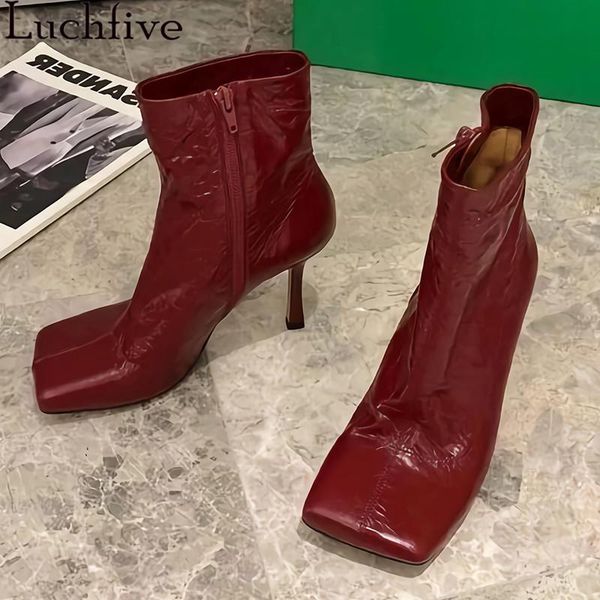 boots square toe genuine leather ankle retro femme high heels party shoes woman zipper wine red botas feminina, Black
boots square toe genuine leather ankle retro femme high heels party shoes woman zipper wine red botas feminina, Black