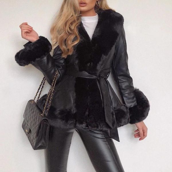 women's fur & faux pu coat collar jacket autumn winter fashion overcoat casual ladies splicing long sleeve slim outwear plus size, Black
women's fur & faux pu coat collar jacket autumn winter fashion overcoat casual ladies splicing long sleeve slim outwear plus size, Black