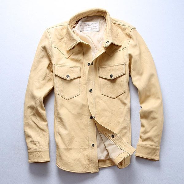 avfly men's sheepskin casual leather shirts vintage wash genuine leather shirt men slim fit skinny jacket male beige1, Black
avfly men's sheepskin casual leather shirts vintage wash genuine leather shirt men slim fit skinny jacket male beige1, Black