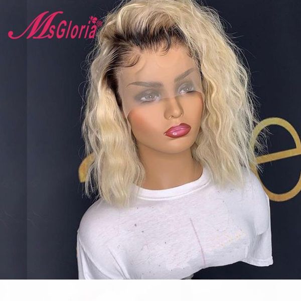 #613 blonde wig bob lace front wig deep wave 150% density brazilian remy 13x6 lace front human hair wigs for women pre plucked, Black;brown