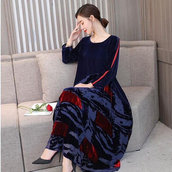 big size new chinese style women spring dresses robe velvet black patchwork elegant autumn loose print silhouette bottom dress, Black;gray
big size new chinese style women spring dresses robe velvet black patchwork elegant autumn loose print silhouette bottom dress, Black;gray