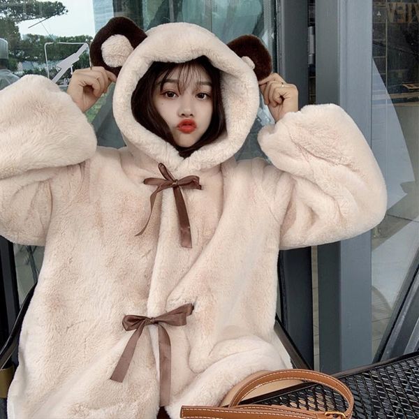 women's fur & faux 2021 sweet bow furry coats women hooded bear ears long sleeve jacket winter preppy style teddy coat, Black
women's fur & faux 2021 sweet bow furry coats women hooded bear ears long sleeve jacket winter preppy style teddy coat, Black
