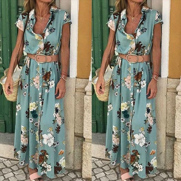 women boho maxi dress beach floral turn down collar long sundress with belt summer evening party, Black;gray
women boho maxi dress beach floral turn down collar long sundress with belt summer evening party, Black;gray