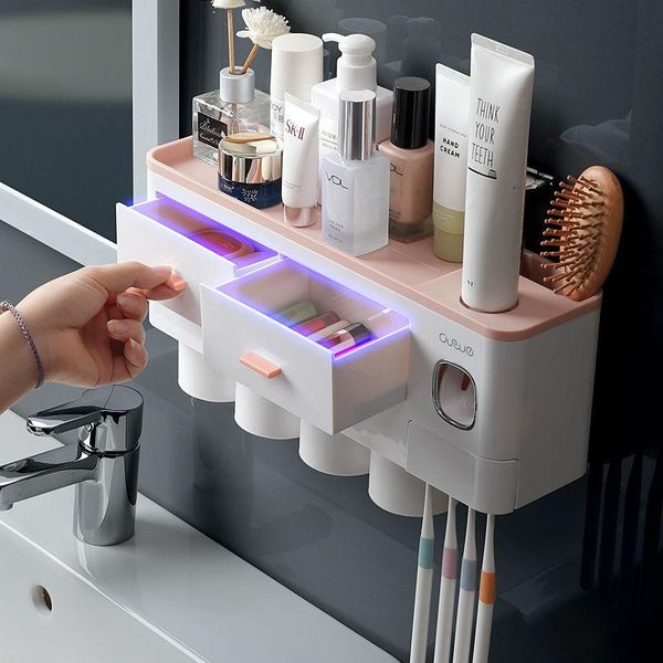 bathroom accessories set magnetic adsorption toothbrush holder automatic toothpaste dispenser with cup wall mount storage rack
bathroom accessories set magnetic adsorption toothbrush holder automatic toothpaste dispenser with cup wall mount storage rack