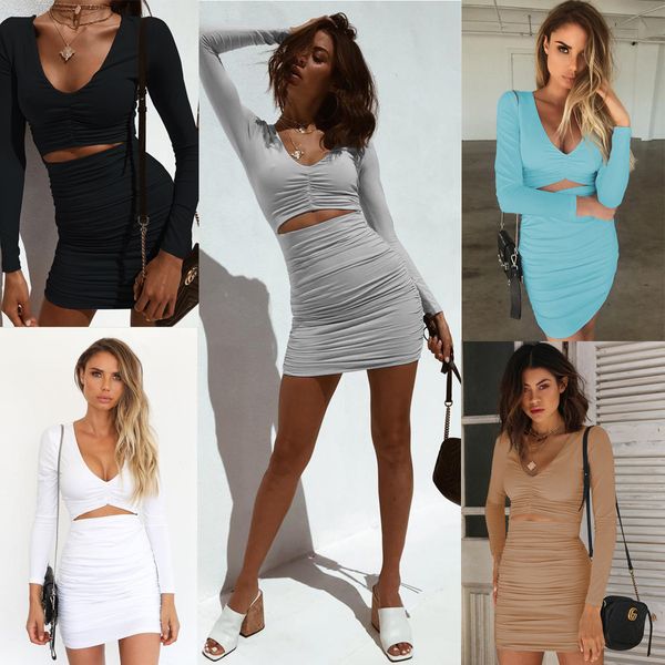 womens designer fashion dresslong sleeve v-neck slim dress, Black;gray
womens designer fashion dresslong sleeve v-neck slim dress, Black;gray