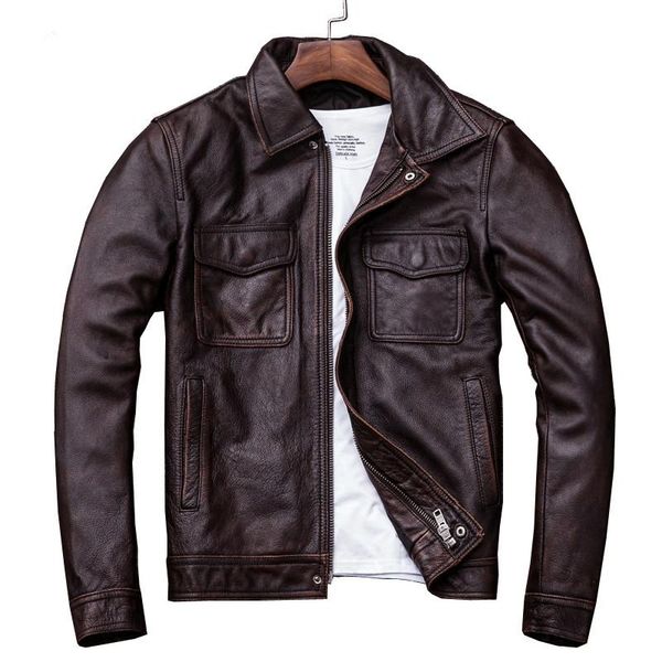 men's leather & faux genuine cow jacket men plus size cowhide coat short bomber veste cuir homme vintage kj1913, Black
men's leather & faux genuine cow jacket men plus size cowhide coat short bomber veste cuir homme vintage kj1913, Black