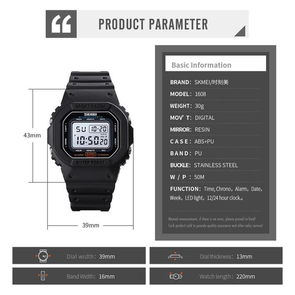 square digital man watch skmei sports shockproof army hand watch colorful luminous electronic watch male relogios masculino 1608, Silver
square digital man watch skmei sports shockproof army hand watch colorful luminous electronic watch male relogios masculino 1608, Silver