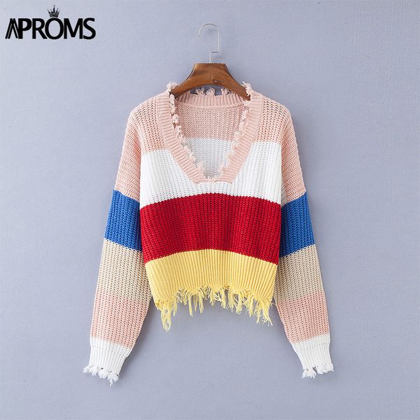 aproms multi color blocked cropped sweater women winter deep v-neck tassel knitted pullover cool girls loose jumpers pull femme t200116, White;black
aproms multi color blocked cropped sweater women winter deep v-neck tassel knitted pullover cool girls loose jumpers pull femme t200116, White;black