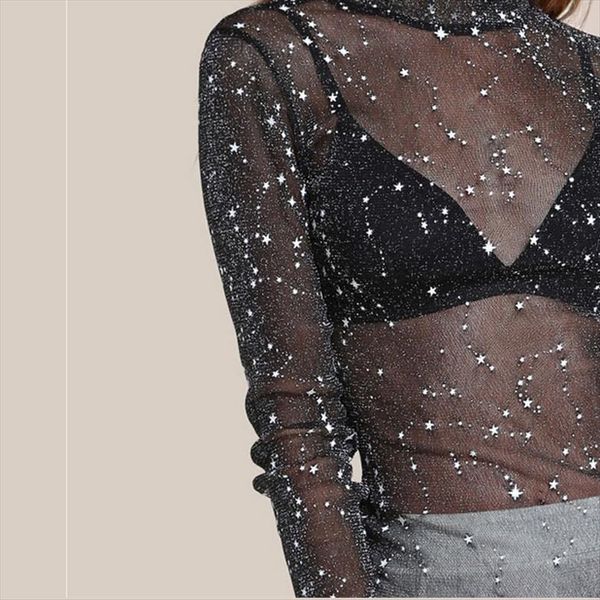 2020 women fashion mesh see through look sheer black elegant star printing mesh t shirt femmes clubwear plus size, White
2020 women fashion mesh see through look sheer black elegant star printing mesh t shirt femmes clubwear plus size, White