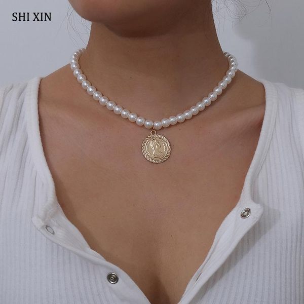shixin charms imitation pearl choker necklace for women fashion short choker colar with big coin pendants necklaces 2020 jewelry, Golden;silver
shixin charms imitation pearl choker necklace for women fashion short choker colar with big coin pendants necklaces 2020 jewelry, Golden;silver