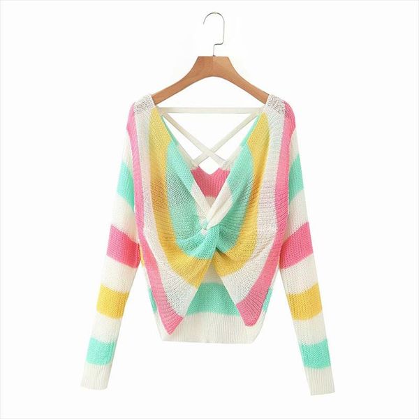 new women fashion v neck colorful striped knotted knitting sweater ladies long sleeve thin sweaters chic casual slim s326, White;black
new women fashion v neck colorful striped knotted knitting sweater ladies long sleeve thin sweaters chic casual slim s326, White;black