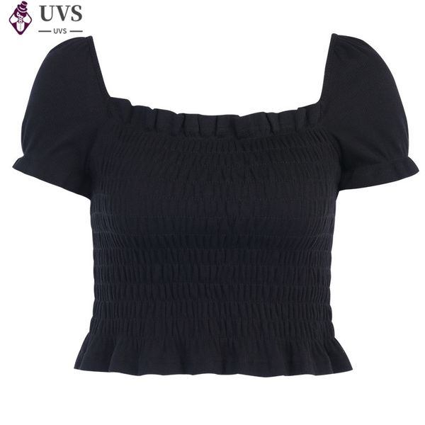 2020 new ruffle ruched square collar tshirts stretchy slim ladies summer short sleeve casual elegant cropped women tees, White 
2020 new ruffle ruched square collar tshirts stretchy slim ladies summer short sleeve casual elegant cropped women tees, White