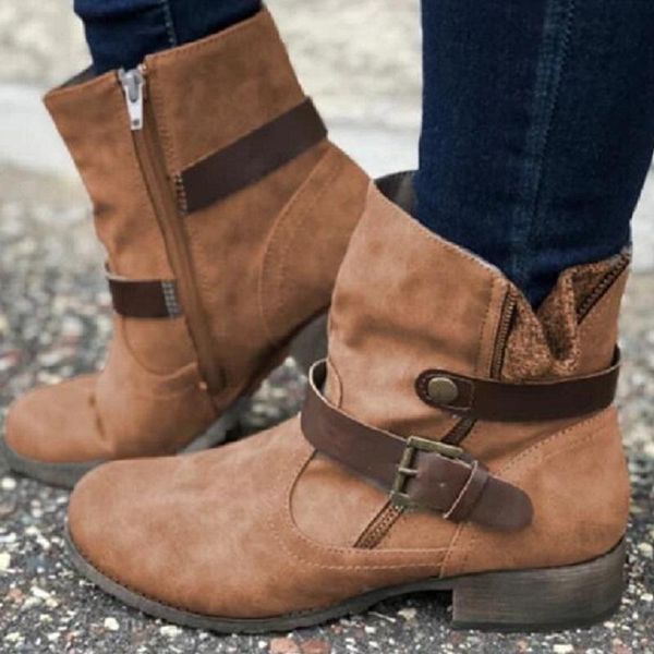 women boots autumn winter pu leather low heels platform western ladies shoes buckle strap female botas mujer, Black
women boots autumn winter pu leather low heels platform western ladies shoes buckle strap female botas mujer, Black
