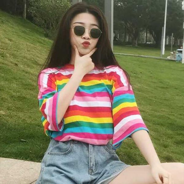 striped t shirt women rainbow striped harajuku tshirt summer short sleeve korean punk t shirt camiseta feminina t8, White
striped t shirt women rainbow striped harajuku tshirt summer short sleeve korean punk t shirt camiseta feminina t8, White