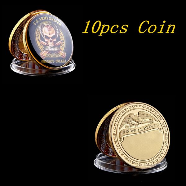 10pcs american souvenir gift original us army sniper one shoot one kill gold plated eagle military challenge coin
10pcs american souvenir gift original us army sniper one shoot one kill gold plated eagle military challenge coin