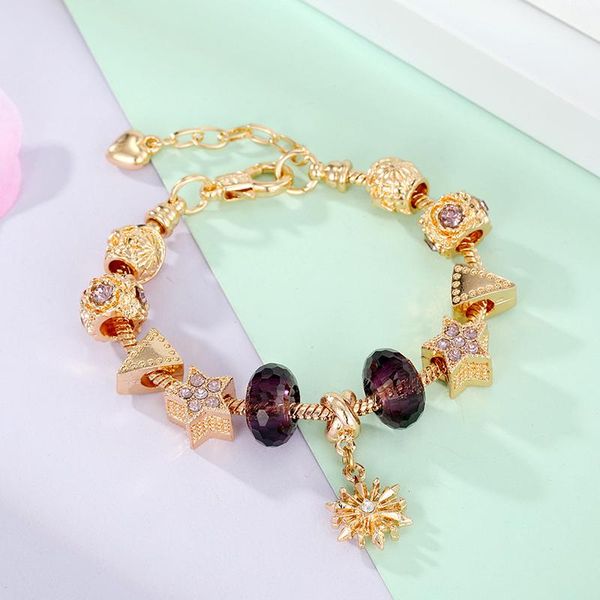 link, chain 2021 panjia style violet crystal snowflake pendant alloy beaded diy adjustable bracelet, Black
link, chain 2021 panjia style violet crystal snowflake pendant alloy beaded diy adjustable bracelet, Black
