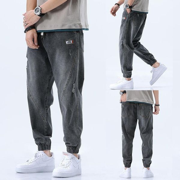 jeans for men loose cropped pants ankle banded trousers stretch korean fashion patchwork jeans mens denim, Blue
jeans for men loose cropped pants ankle banded trousers stretch korean fashion patchwork jeans mens denim, Blue