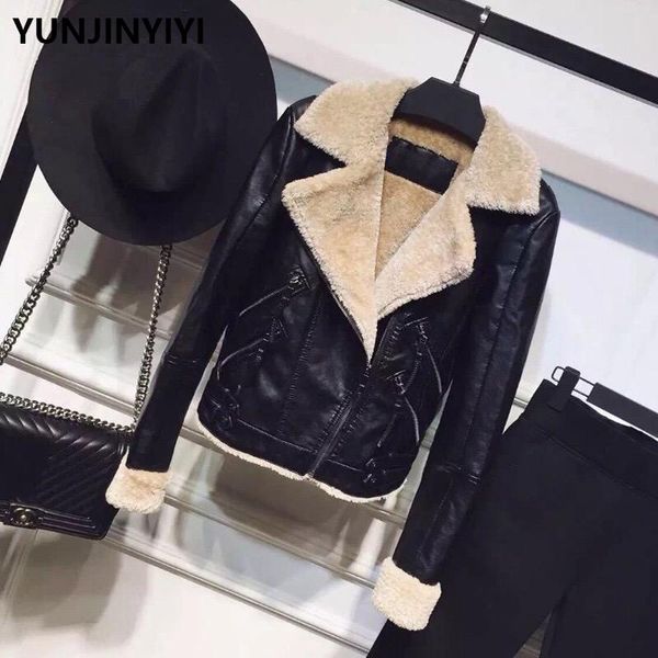 autumn winter women warm thick lambs coats casual wool fur collar crop motorcycle outerwear fashion faux lamb pu leather jacket, Black
autumn winter women warm thick lambs coats casual wool fur collar crop motorcycle outerwear fashion faux lamb pu leather jacket, Black