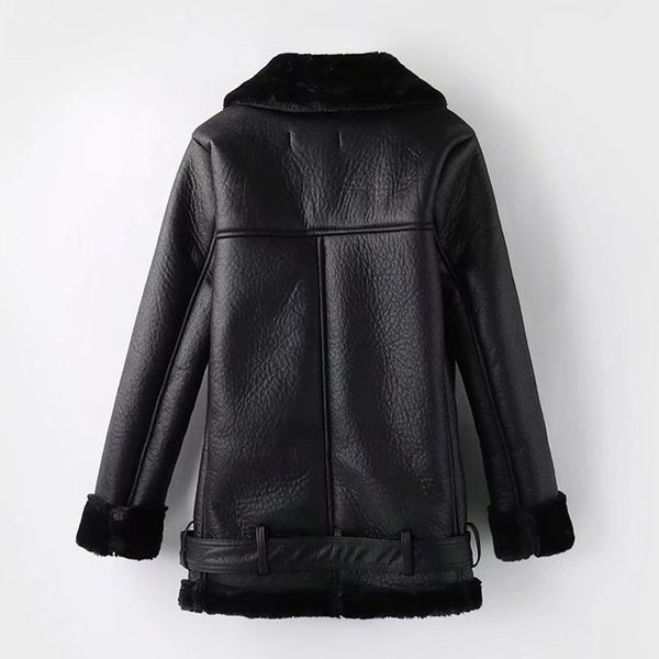 winter leather sheepskin coats inner faux fur pujackets female thicken warm slim overcoats women leather fake fur outwear 201212, Black 
winter leather sheepskin coats inner faux fur pujackets female thicken warm slim overcoats women leather fake fur outwear 201212, Black