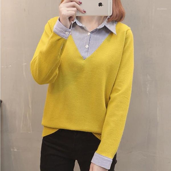 2020 autumn and winter shirt collar fake two-piece sweater women's long sleeve loose pullover women's sweater base shirt, White;black
2020 autumn and winter shirt collar fake two-piece sweater women's long sleeve loose pullover women's sweater base shirt, White;black