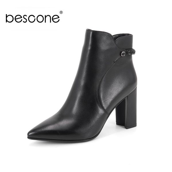 bescone genuine leather women boots winter handmade zipper super high heel shoes pointed toe square heel ladies boots bc340, Black
bescone genuine leather women boots winter handmade zipper super high heel shoes pointed toe square heel ladies boots bc340, Black