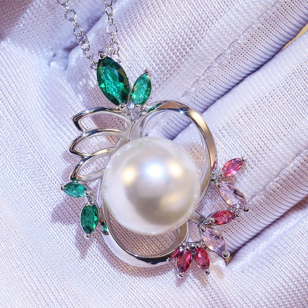 februaryfrost brand big round imitation pearl pendents necklace lotus shape colorful stone beautiful women necklace for engagement party ite, Silver
februaryfrost brand big round imitation pearl pendents necklace lotus shape colorful stone beautiful women necklace for engagement party ite, Silver