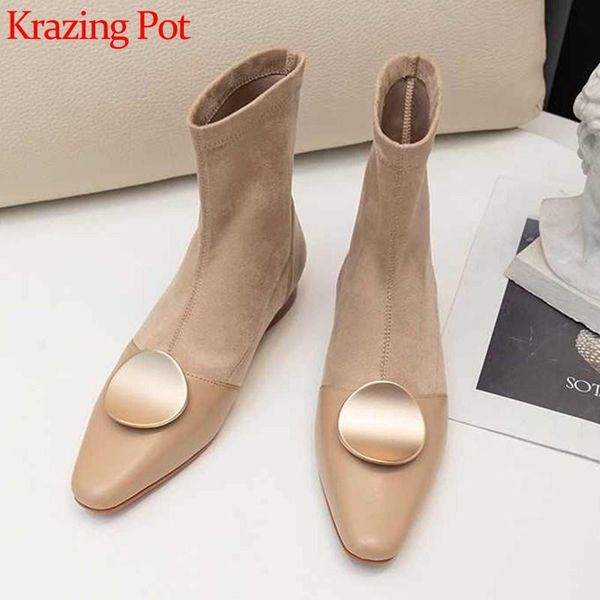 krazing pot metal decorations small square toe cow leather stretch flock boots fashion women streetwear new mid-calf boots l7f1, Black
krazing pot metal decorations small square toe cow leather stretch flock boots fashion women streetwear new mid-calf boots l7f1, Black