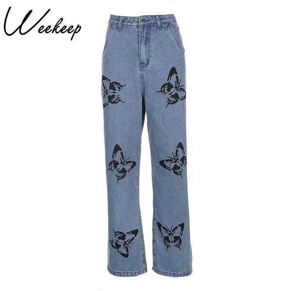 women's jeans weekeep butterfly print loose casual wide-leg women high waist streetwear pants summer 2021, Blue
women's jeans weekeep butterfly print loose casual wide-leg women high waist streetwear pants summer 2021, Blue