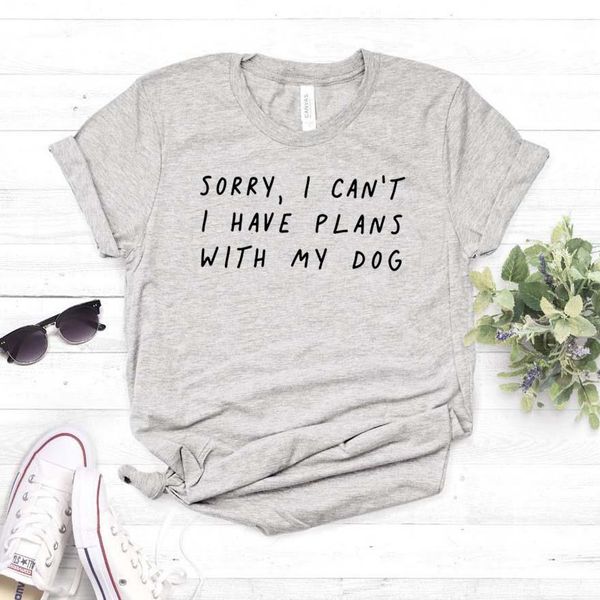 sorry i can't i have plans with my dog letter print t shirt women short sleeve o neck loose tshirt 2021 summer tee shirt, White 
sorry i can't i have plans with my dog letter print t shirt women short sleeve o neck loose tshirt 2021 summer tee shirt, White