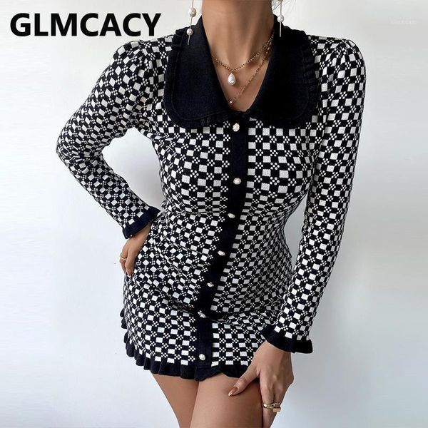 women long sleeve plaid ruffles button design knitted elegant work dress1, Black;gray
women long sleeve plaid ruffles button design knitted elegant work dress1, Black;gray
