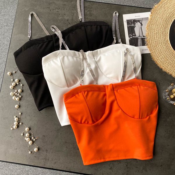 2021 new female singiny y2k summer no sleeves solid back chain design spaghetti short harvest 4968, White
2021 new female singiny y2k summer no sleeves solid back chain design spaghetti short harvest 4968, White