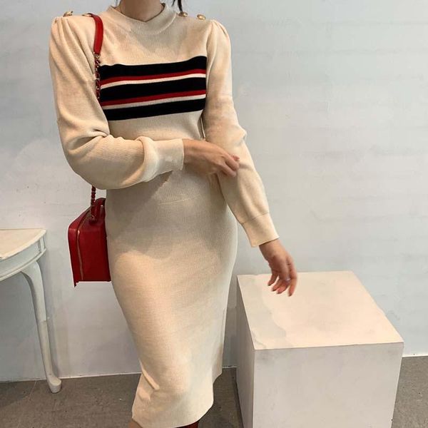 french office lady mid sweaters dress one-piece dress autumn winter women stripe elegant slim long sleeve knit merino wool, Black;gray
french office lady mid sweaters dress one-piece dress autumn winter women stripe elegant slim long sleeve knit merino wool, Black;gray