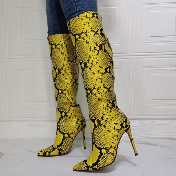 woman yellow snake skin pointed toe long boots python slip on thin heels over the knee high boots custom other colors, Black
woman yellow snake skin pointed toe long boots python slip on thin heels over the knee high boots custom other colors, Black