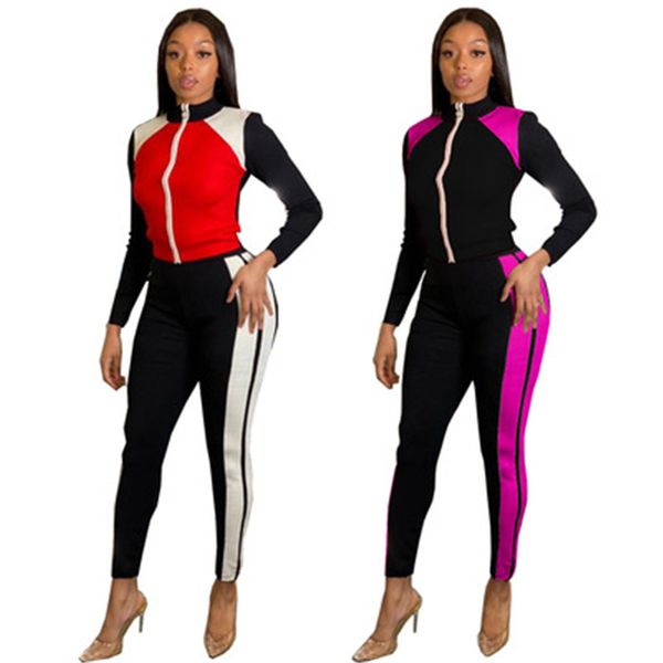 women splicing color tracksuits fashion trend long sleeve zipper coats elastic waist pant sets designer female autumn new casual slim suits, Gray
women splicing color tracksuits fashion trend long sleeve zipper coats elastic waist pant sets designer female autumn new casual slim suits, Gray