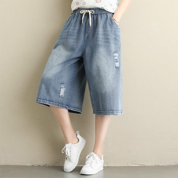 women's jeans 2021 summer ripped hole short pants women casual elastic waist capris ladies wide leg denim, Blue
women's jeans 2021 summer ripped hole short pants women casual elastic waist capris ladies wide leg denim, Blue