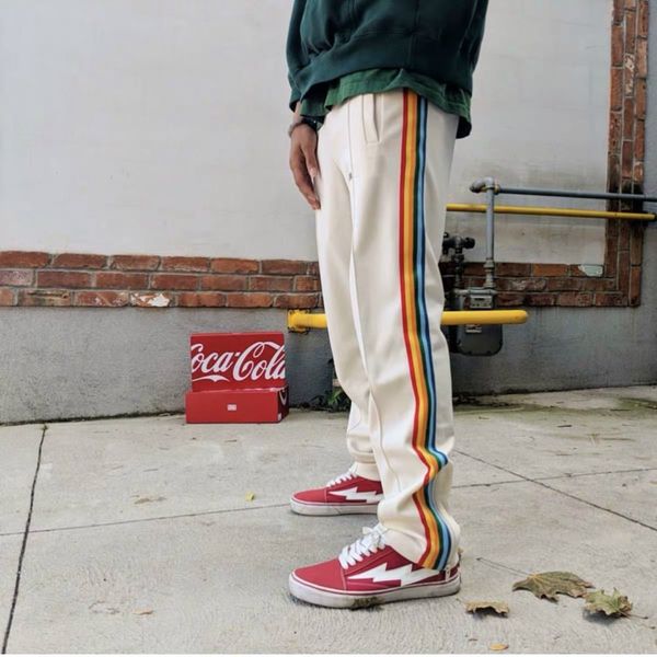 men and women rainbow striped pants street sports casual trousers pa 2020, Black