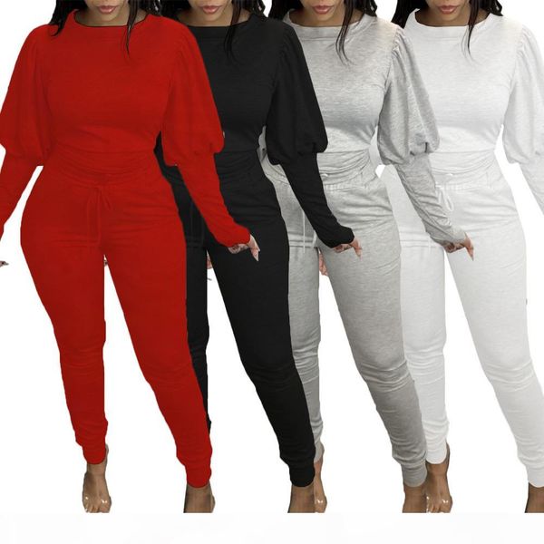 women tracksuit two pieces set solid colour slim new bubble sleeve long pants home leisure ladies fashion suits outfits 2020, White
women tracksuit two pieces set solid colour slim new bubble sleeve long pants home leisure ladies fashion suits outfits 2020, White