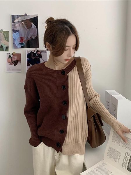 women's knits & tees style knitted sweater cardigan in autumn winter 2021 color contrast round neck long sleeve casual top, White
women's knits & tees style knitted sweater cardigan in autumn winter 2021 color contrast round neck long sleeve casual top, White