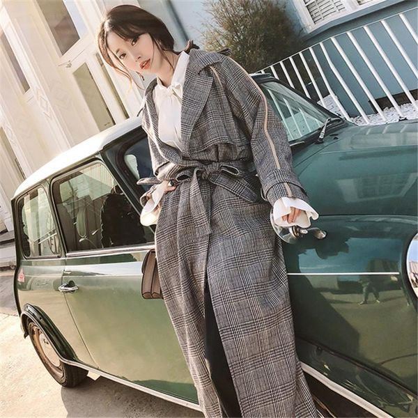 women's trench coats fashion windbreaker female 2021 spring autumn clothing korean slim lapel plaid long overcoats xa119, Tan;black
women's trench coats fashion windbreaker female 2021 spring autumn clothing korean slim lapel plaid long overcoats xa119, Tan;black