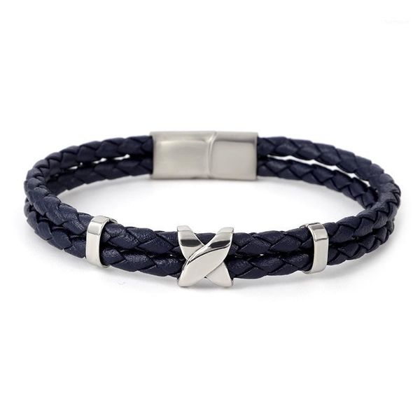 trendy genuine metal magnet buckle x stainless steel bracelet bangle for men blue red black brown leather bracelet1, Golden;silver
trendy genuine metal magnet buckle x stainless steel bracelet bangle for men blue red black brown leather bracelet1, Golden;silver