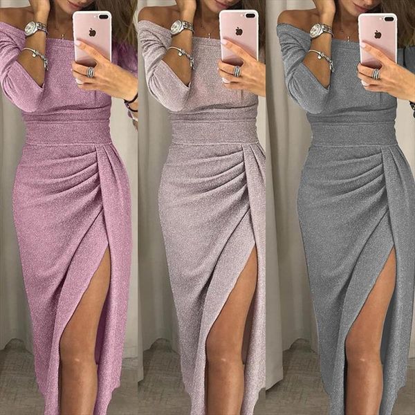 autumn party shiny bodycon dress dinner women female off shoulder ruched thigh slit dress plus, Black;gray
autumn party shiny bodycon dress dinner women female off shoulder ruched thigh slit dress plus, Black;gray