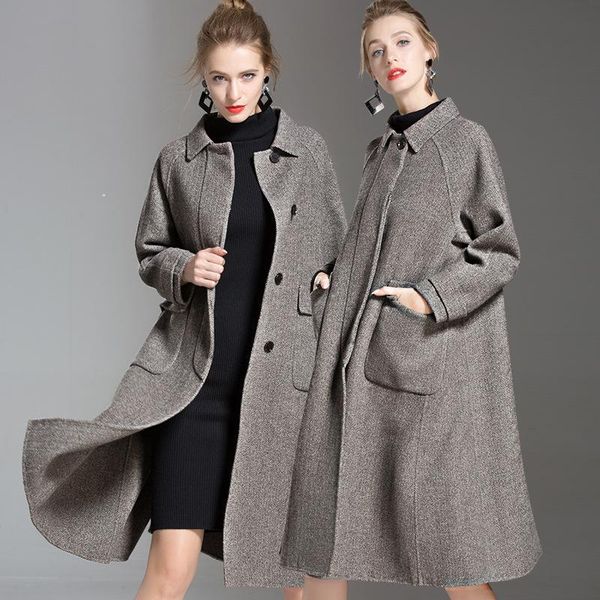 women double sided grey thick windbreaker wool cashmere overcoats winter woolen jackets high end long handmade outwear oversize, Black
women double sided grey thick windbreaker wool cashmere overcoats winter woolen jackets high end long handmade outwear oversize, Black