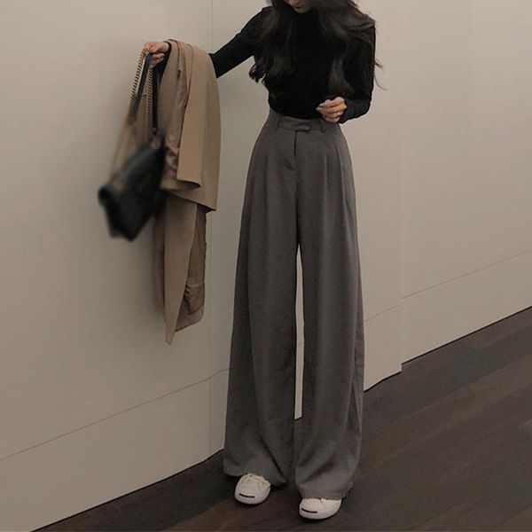 autumn wide leg full length women's pants high waist pocket female pant all-match streetwear solid casual loose ladies bottom, Black;white
autumn wide leg full length women's pants high waist pocket female pant all-match streetwear solid casual loose ladies bottom, Black;white